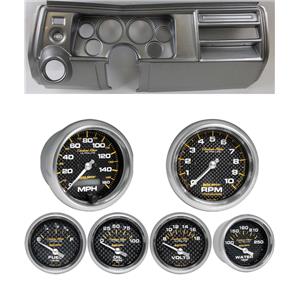 69 Chevelle Silver Dash Carrier Auto Meter 3-3/8" Carbon Fiber Electric Gauges