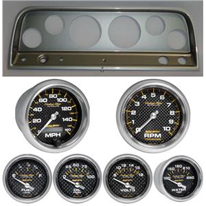 64 Chevy Truck Silver Dash Carrier w/Auto Meter Carbon Fiber Gauges