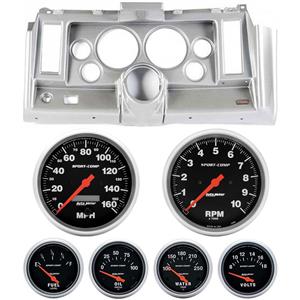 69 Camaro Silver Dash Carrier w/Auto Meter Sport Comp Electric 5" Gauges