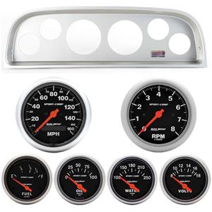 60-63 Chevy Truck Silver Dash Carrier w/Auto Meter Sport Comp Electric Gauges