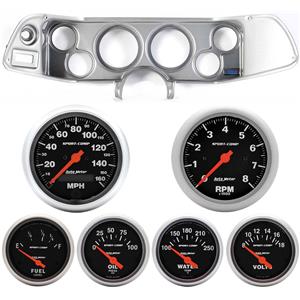 70-78 Camaro Silver Dash Carrier w/Auto Meter Sport Comp Electric Gauges
