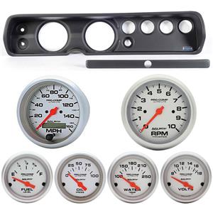 64 Chevelle Black Dash Carrier w/ Auto Meter 5"  Ultra Lite Electric Gauges