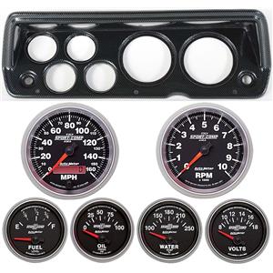 70-76 Mopar A Body Carbon Dash Carrier w/ Auto Meter Sport Comp II Gauges