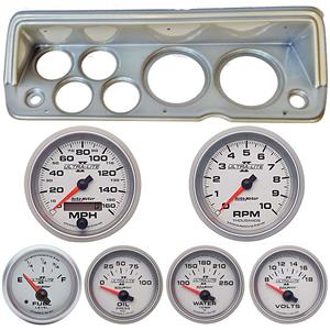 70-76 Mopar A Body Silver Dash Carrier w/ Auto Meter Ultra Lite II Gauges