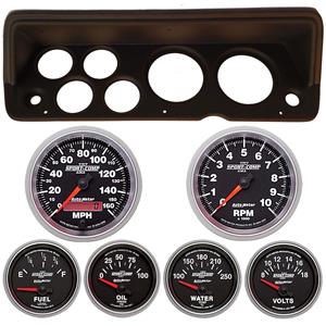 70-76 Mopar A Body Black Dash Carrier w/ Auto Meter Sport Comp II Gauges