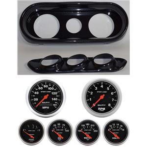 65 Nova Carbon Dash Carrier w/ Auto Meter Sport Comp Electric Gauges