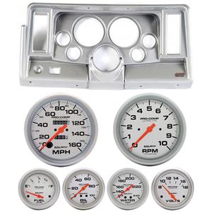 69-76 Nova Silver Dash Carrier w/Auto Meter Ultra Lite Mechanical 5" Gauges