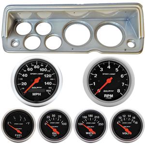 70-76 Mopar A Body Silver Dash Carrier w/ Auto Meter Sport Comp Electric Gauges