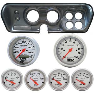 71-74 Mopar B Body Silver Dash Carrier w/ Auto Meter Ultra Lite Electric Gauges