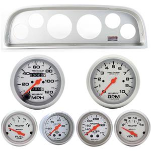 60-63 Chevy Truck Silver Dash Carrier w/Auto Meter Ultra Lite Mechanical Gauges