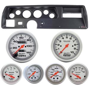 70-72 Chevelle SS Black Dash Carrier w/Auto Meter Ultra Lite Mechanical Gauges