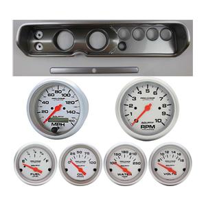 65 Chevelle Silver Dash Carrier w/ Auto Meter 3-3/8" Ultra-Lite Electric Gauges