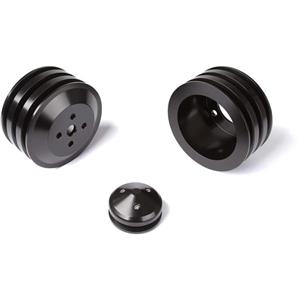 Stealth Black Ford Small Block Pulley Kit - 3V WP / 3V Crank, 4 Bolt, AC on Radiator Side