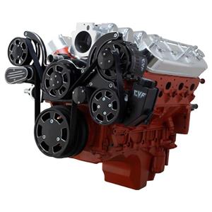 CVF Racing Black Diamond Chevy LS Mid Mount Serpentine Kit - Power Steering & Alternator