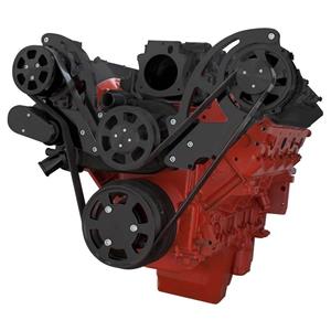 CVF Racing Black Chevy LS Engine High Mount Serpentine Kit - AC & Alternator