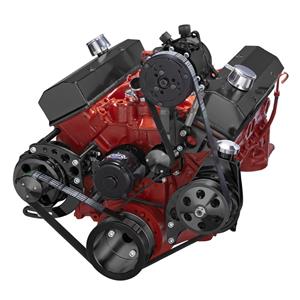 Black Chevy Small Block Serpentine Conversion - AC, Alternator & Power Steering, Electric Water Pump