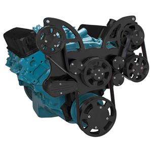 Stealth Black Pontiac Serpentine System for 350-400, 428 & 455 V8 - Power Steering - All Inclusive