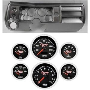 68 Chevelle Silver Dash Carrier w/ 3-3/8" Concourse Series Black Gauges