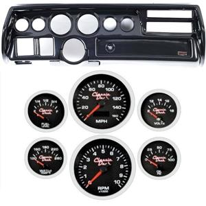 70-72 Chevelle Sweep Carbon Dash Carrier Concourse Black Face Gauges