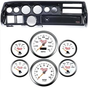 70-72 Chevelle Sweep Carbon Dash Carrier Concourse White Face Gauges