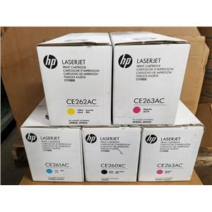 LOT OF 5 NEW SEALED HP OEM TONER CARTRIDGES CE260AC, CE261AC, CE262AC, 2XCE263AC