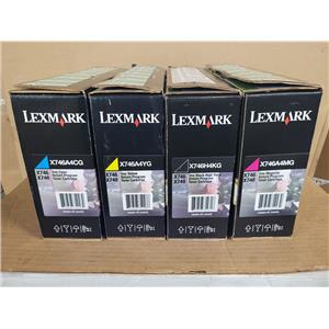 -NEW- Lexmark X746A4MG, X746A4YG, X746A4KG, X746A4CG 4PK Toner Cartridges Set