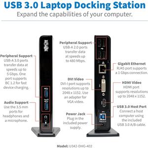 Tripp Lite USB 3.0 SuperSpeed Dual Head Docking Station HDMI USB 3.0 DVI AV CT45