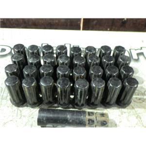 AFTERMARKET BLACK WHEEL RIM LUG NUTS M14 MM X 1.5 SET (32) WITH REMOVAL SOCKET