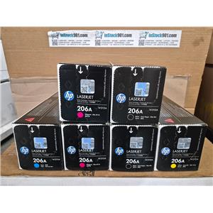 Lot of Six NEW Genuine HP 206A LaserJet Toner Cartridges 2-M, 2-K, 1-Y, 1-C