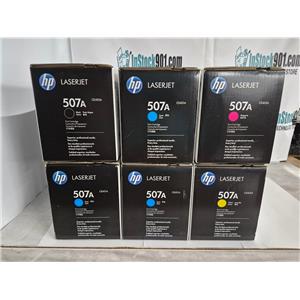 Lot of Six New Sealed Genuine HP 507A Toner Cartridges 3-C, 1-M, 1-Y, 1-K  -NEW-