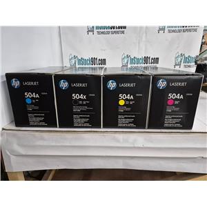 Full Set of 4 New Sealed Genuine HP 504A LaserJet Toner Cartridges - M+K+Y+C