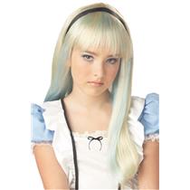Alice Wig Blonde with Blue Streaks and Bangs Fits Child