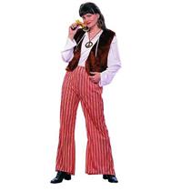 60's Groovy Female Hippie Adult Costume Fur Vest Striped Bell Bottom Pants
