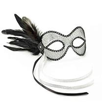 Black and Silver Lace Feather Venetian Eye Mask