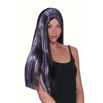 25" Black and Purple Striped Witch Wig
