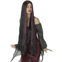 36" Black and Burgundy Long Streaked Witch Wig
