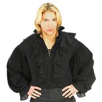 Black Linen Pirate or Renaissance Shirt for Adults Size XL 44-46 chest
