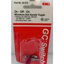 GC PART # 35-012 MINIATURE BAT HANDLE TOGGLE SWITCH, ON-OFF-ON, .250" MOUNTING