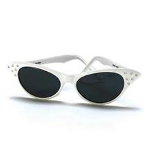 1950's White Retro Cateye Glasses Cat Eye Dark Lens Sunglasses with Rhinestones