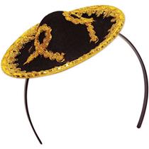 Mini Black Sombrero Headband with Gold Trim Costume Accessory