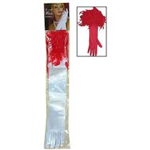 Forum Theatrical Elegant Long White Gloves with Red Feather Trim