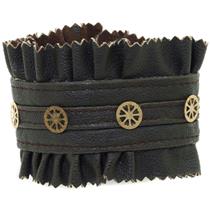 Brown Steampunk Faux Leather and Gear Studded Bracelet