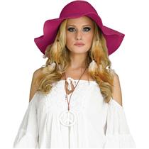 60s 70s Hippie Womens Summertime Red Raspberry Burgundy Felt Floppy Costume Hat