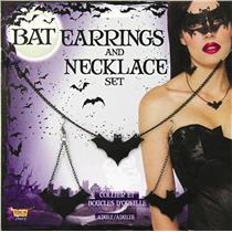 Black Bat Dangle Earrings and Necklace Costume Jewelry Set