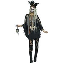Voodoo Priestess Skeleton Print Poncho Costume Accessory