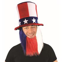 Patriotic Red, White and Blue Uncle Sam Top Hat and Beard