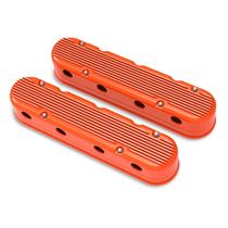 2-Pc LS Finned Valve Covers Factory Orange Finish with Machined Fins