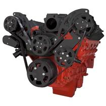 Black Chevy LS Engine High Mount Serpentine Kit - AC, Alternator & Power Steering