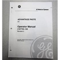 GE Medical Advantage Paste 2187750-100 Operator Manual