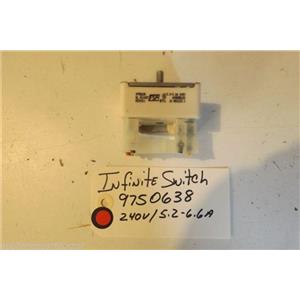 WHIRLPOOL STOVE 9750638  Switch, Infinite (lr, Rf) 240v  5.2-6.6a USED PART